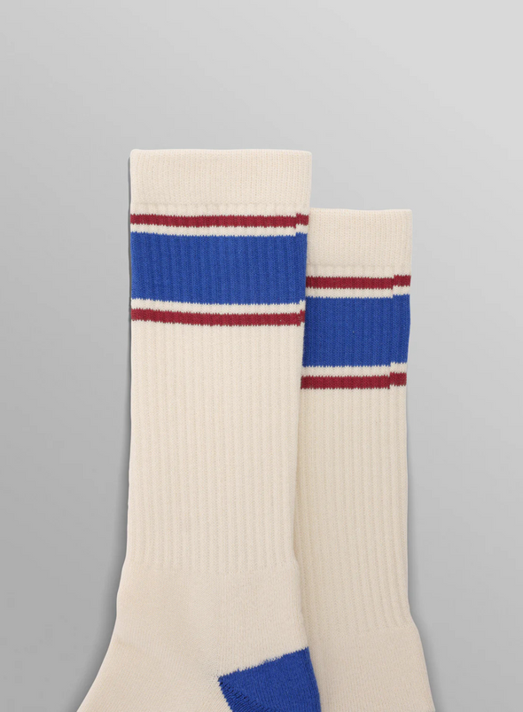 Sports Sock Running Stripe in Ecru/Blue from Wax London