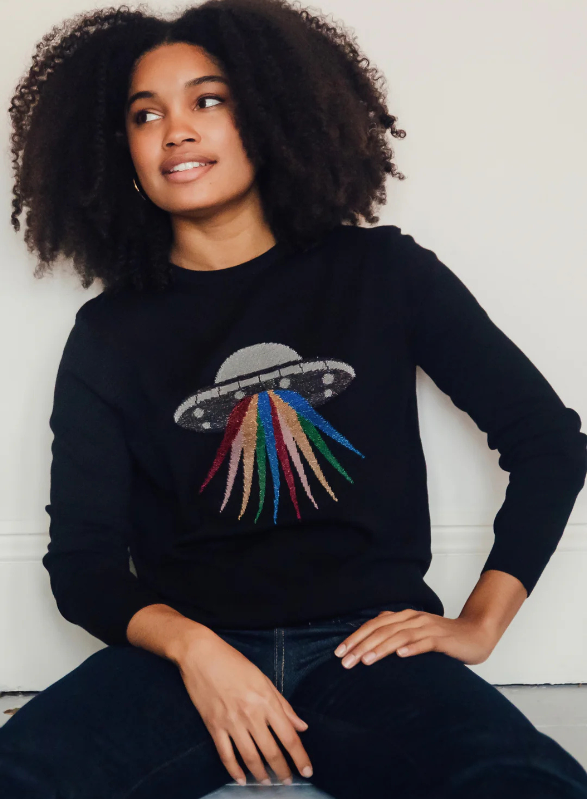 Sugarhill BrightonAstrid Jumper in Black Rainbow UFO