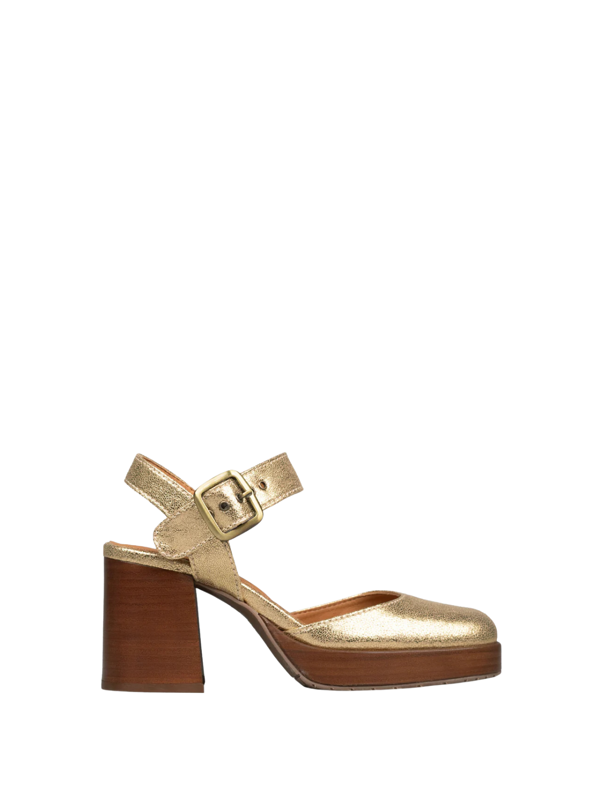 Selena Heels in Gold + Wood from Esska