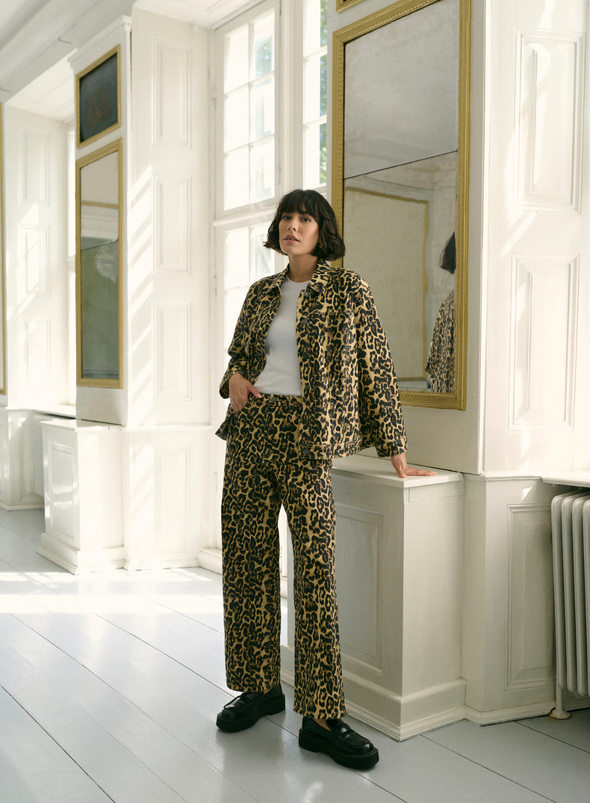 Leonora Denim Jacket in Naturel Leopard from Kaffe