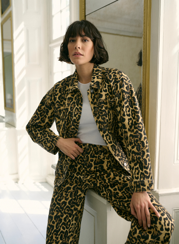 Leonora Denim Jacket in Naturel Leopard from Kaffe