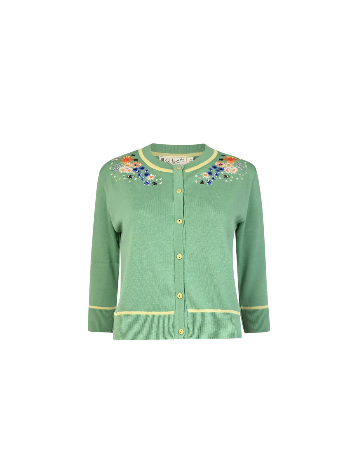 Vera Large Embroidery Cardigan in Green Edible Flowers from Palava