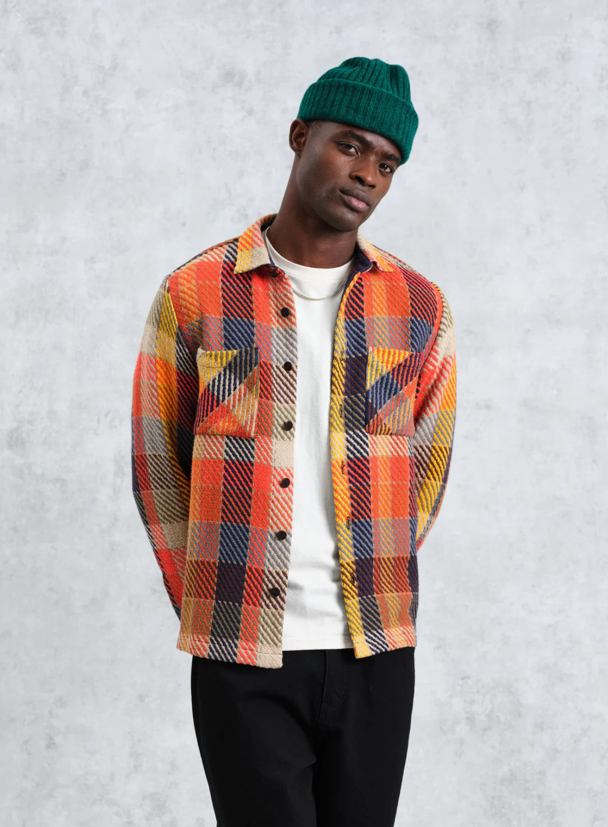 Whiting Overshirt Pike Check in Orange Multi from Wax London