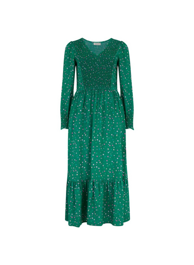 Siti Shirred Midi Dress in Green Micro Star Confetti from Sugarhill