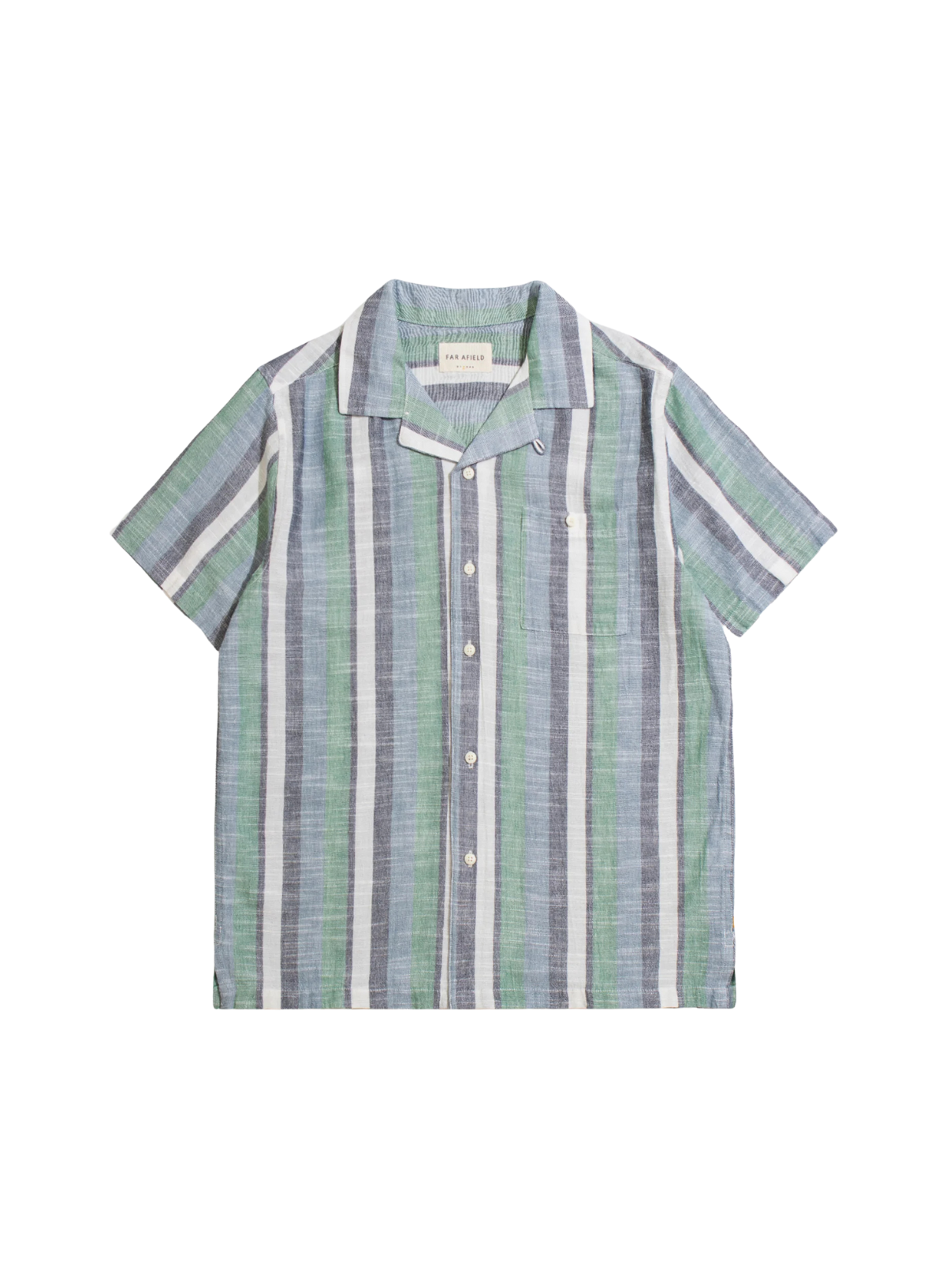 Selleck S/S Shirt in Blue/Green Slub Stripe from Far Afield