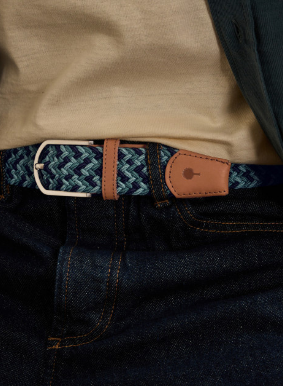 Belt Synthetic Woven in Grey & Dark Green from Faguo