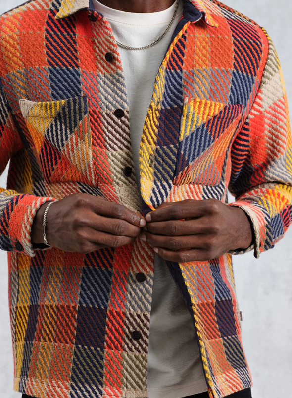 Whiting Overshirt Pike Check in Orange Multi from Wax London