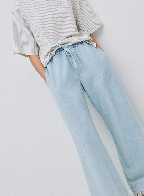 Lago Wide Leg Trousers in Sky Blue from Yerse