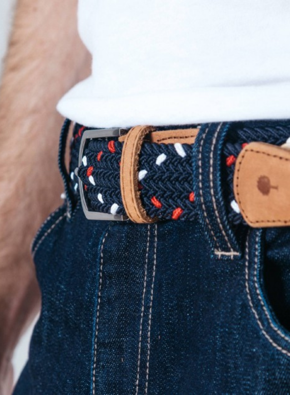 Belt Synthetic Woven in Red, White & Navy from Faguo