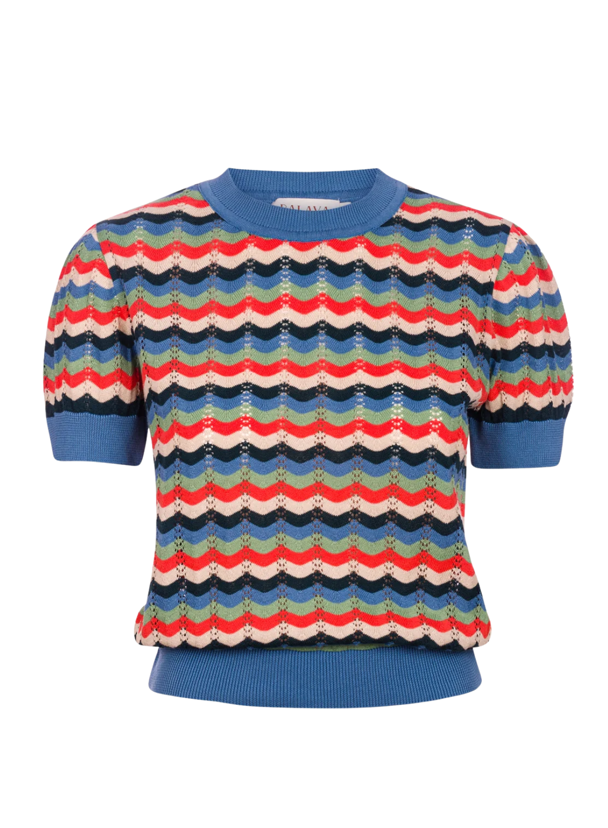 Palava Eve Knitted Stripe Top in Blue Shell