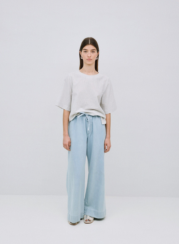 Lago Wide Leg Trousers in Sky Blue from Yerse