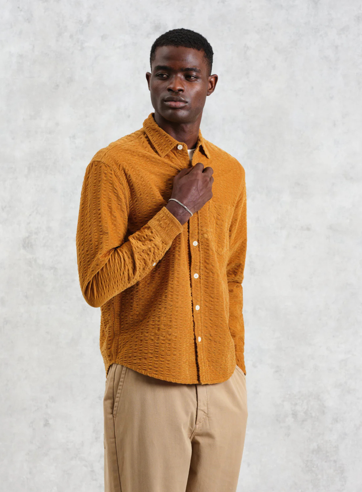 Shelly Shirt Seersucker Cord in Tan from Wax London