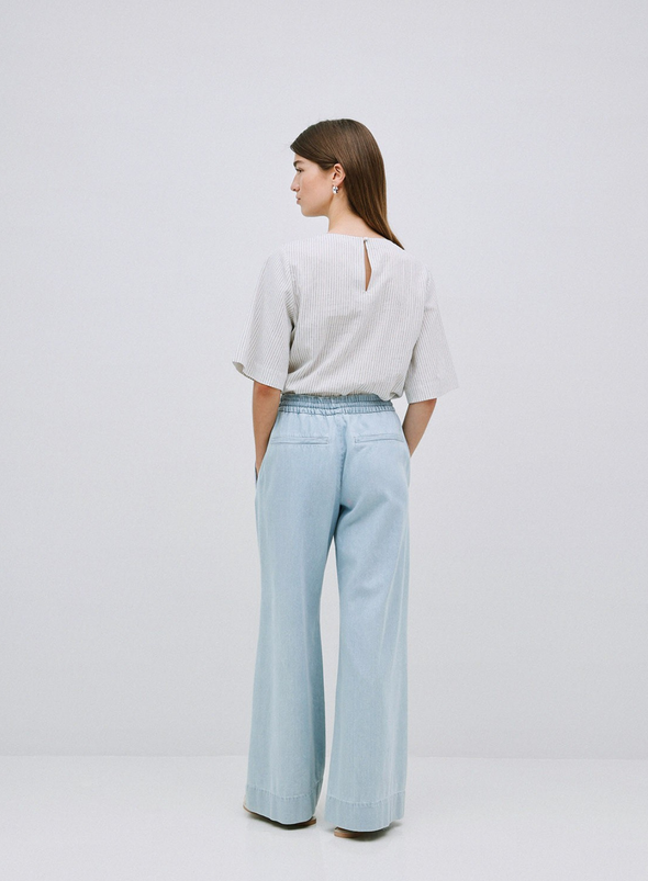 Lago Wide Leg Trousers in Sky Blue from Yerse
