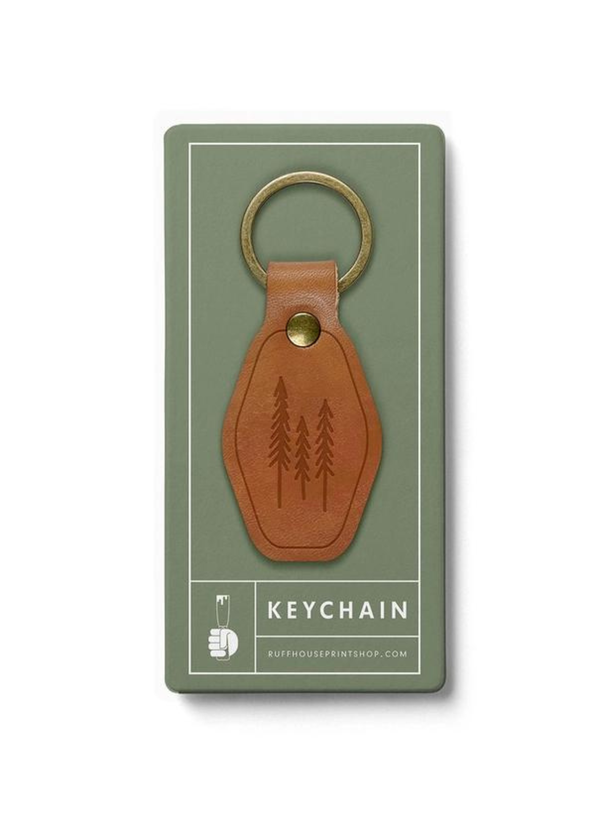 Evergreen Trees Leather Keychain from Ruff House Print Shop