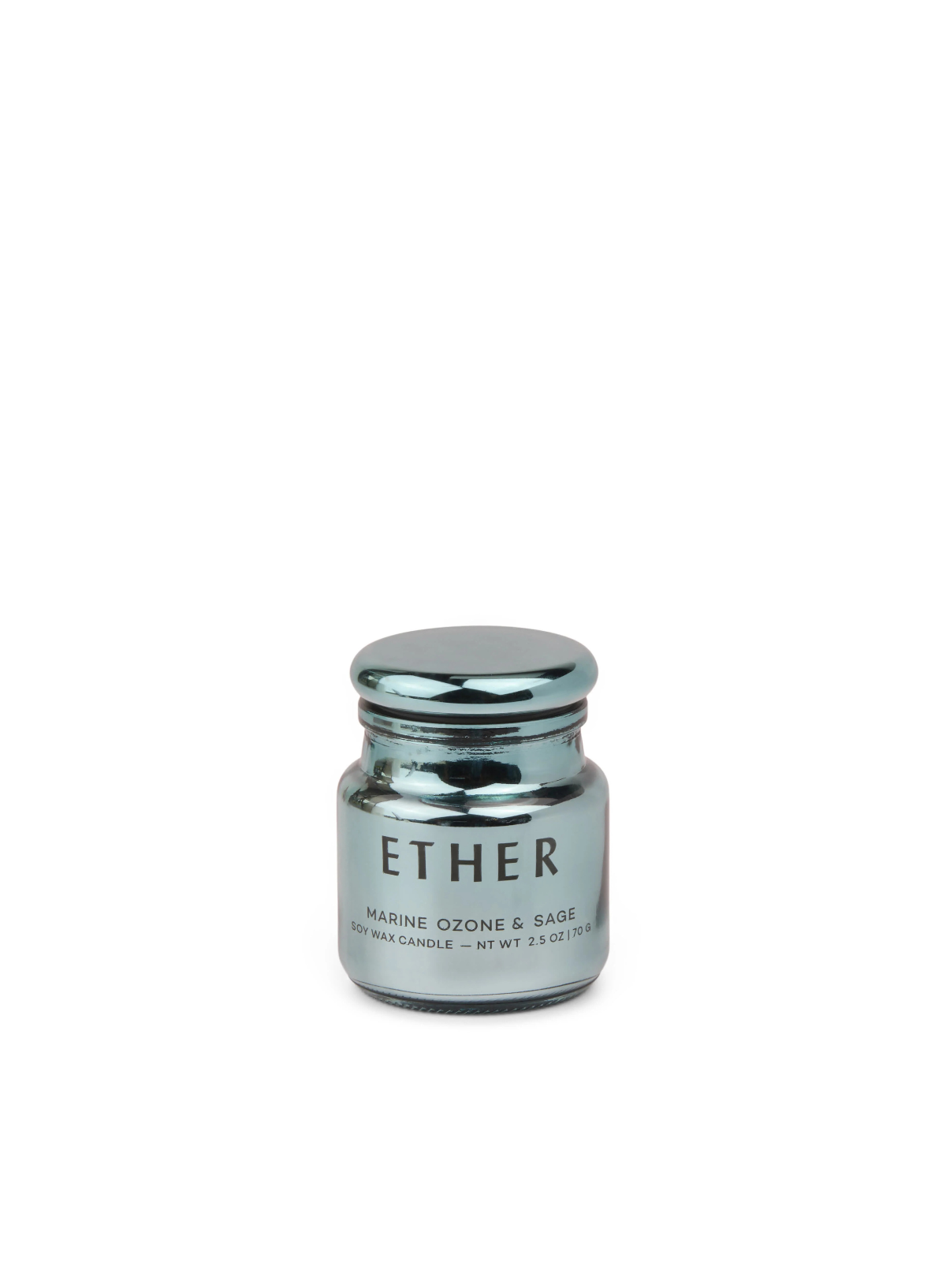 Chroma Ether Light Blue Metallic Glass Candle in Sea Salt & Sage from Paddywax