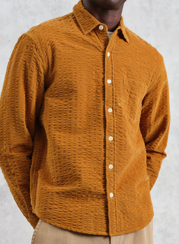 Shelly Shirt Seersucker Cord in Tan from Wax London