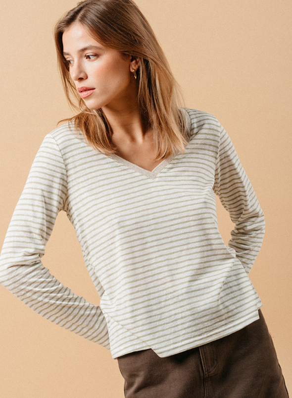 Martin Long Sleeve Top in Beige from Grace and Mila