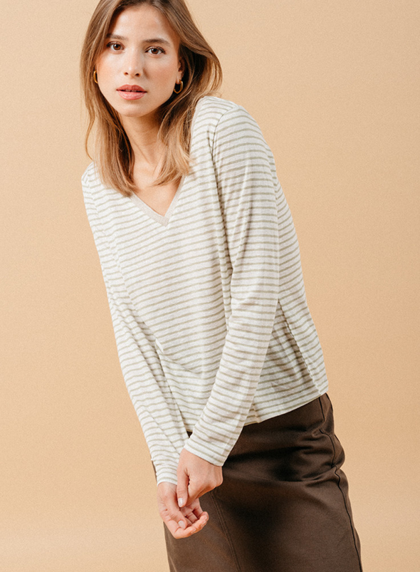 Martin Long Sleeve Top in Beige from Grace and Mila