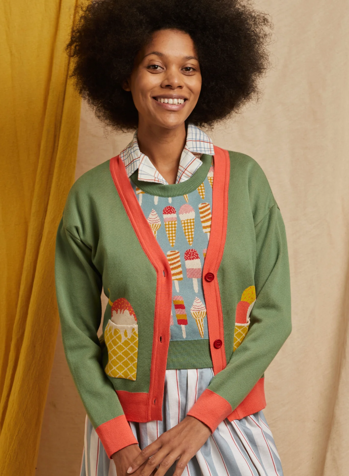 Palava George Cardigan in Green Ice Cream
