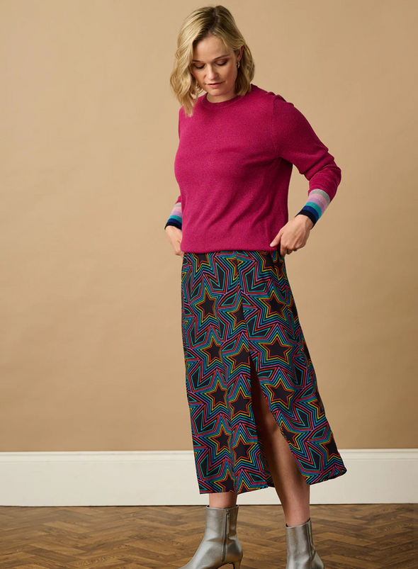 Astrid Jumper in Pink Stripe Cuffs from Sugarhill