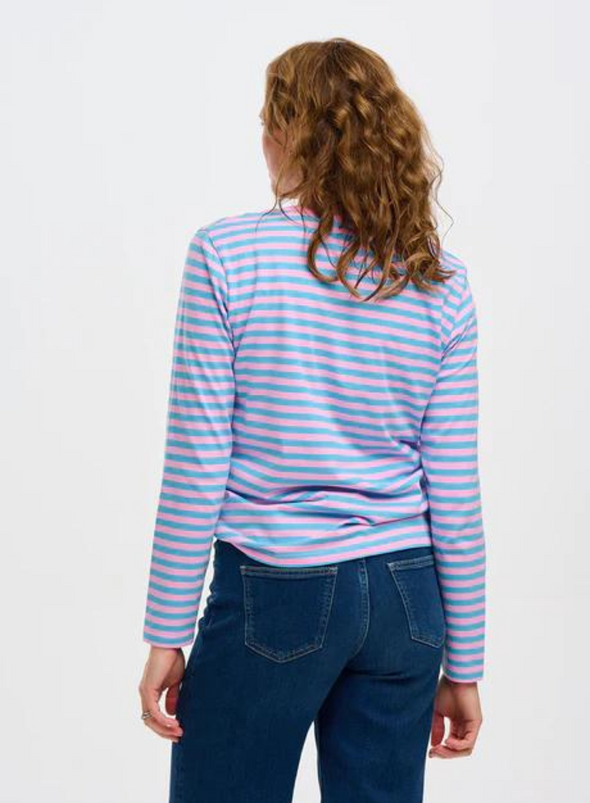 Brunswick Jersey Top in Blue/Pink Toucan Embroidery from Sugarhill