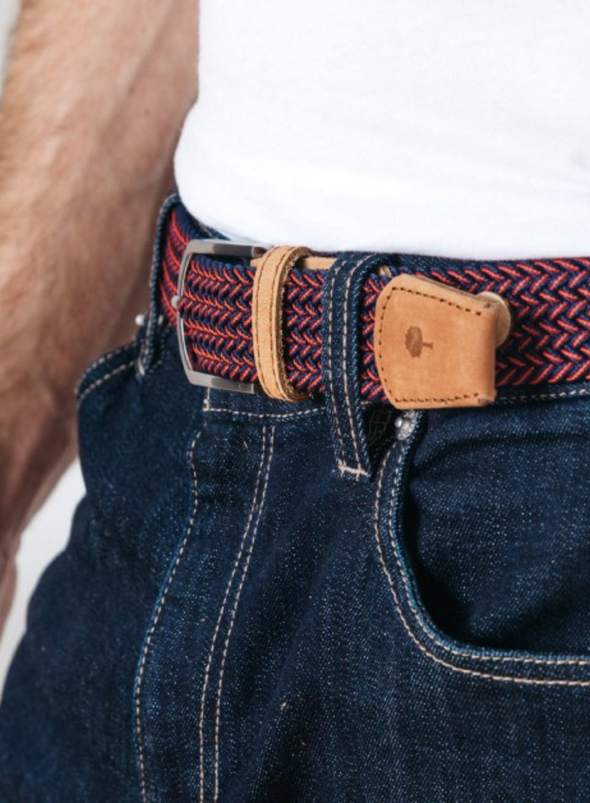 Belt Synthetic Woven in Carmine Red & Navy from Faguo
