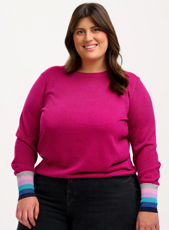 Astrid Jumper in Pink Stripe Cuffs from Sugarhill