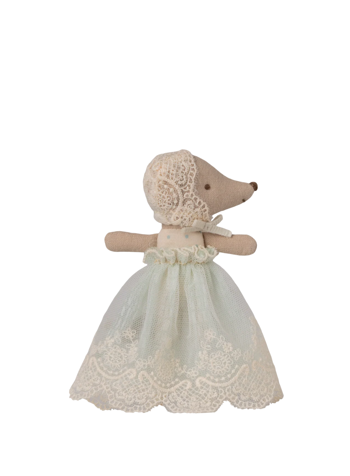 Maileg Baby Mouse in Gown in Mint