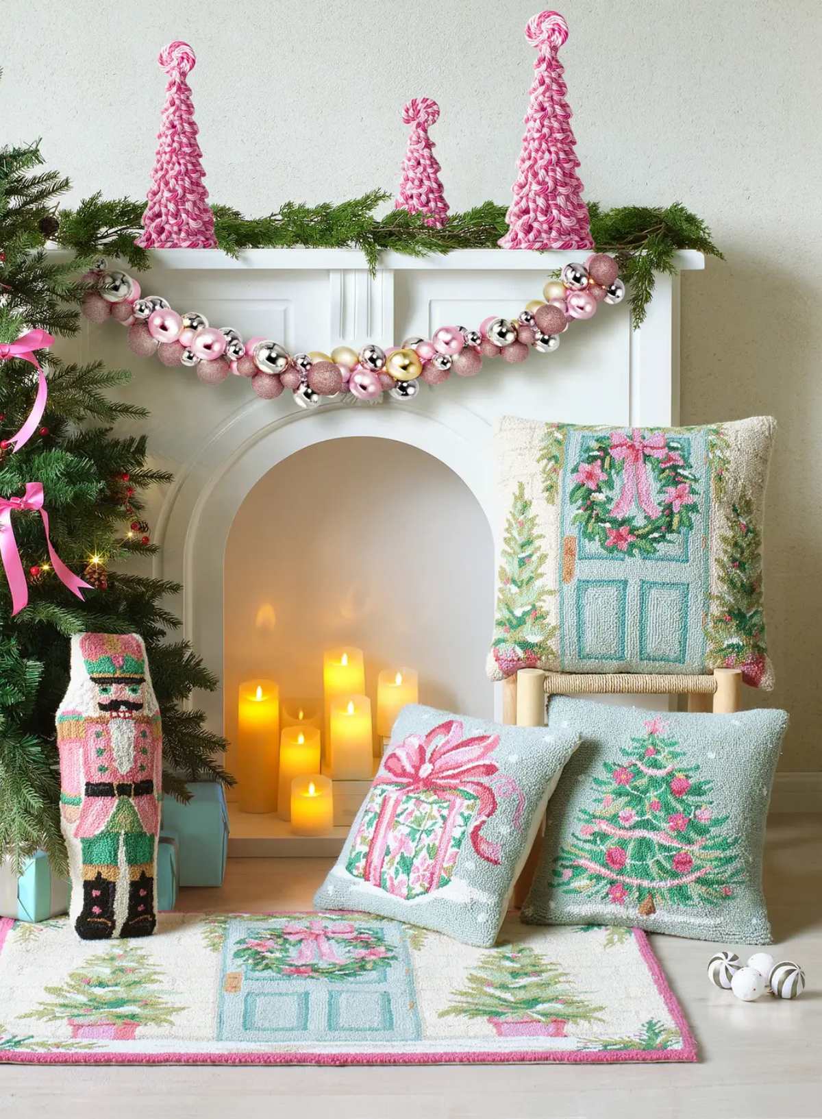Pink & Green Christmas Tree Hook Cushion from Peking Handicraft