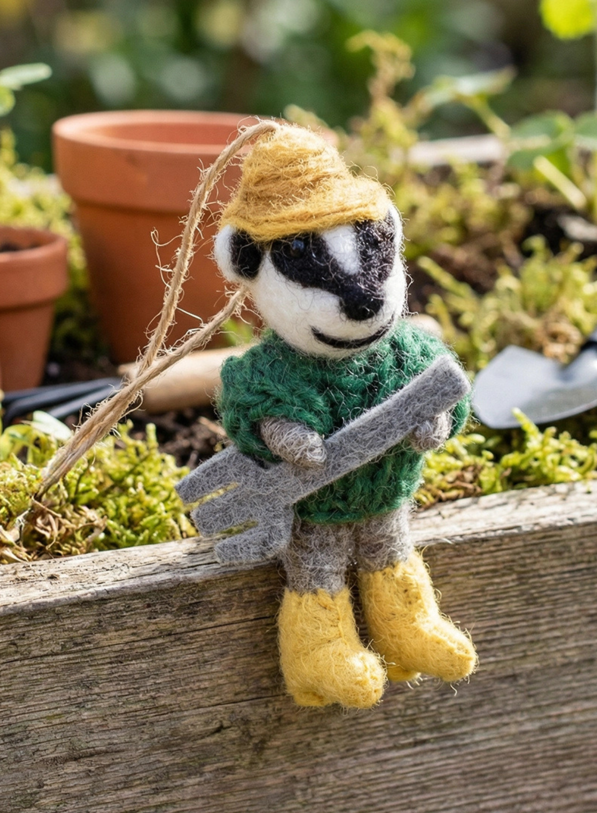Felt So Good Handmade Felt Boris the Gardening Badger Hanging Decoration