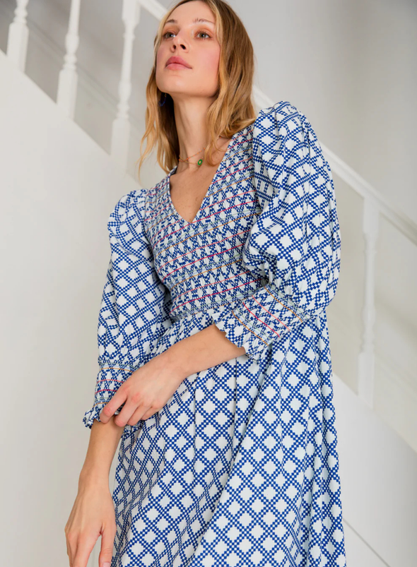 Troy Dress in Blue/White from Bonté