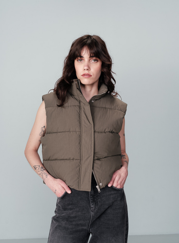 Nylon Waistcoat in Kaki from Grace & Mila