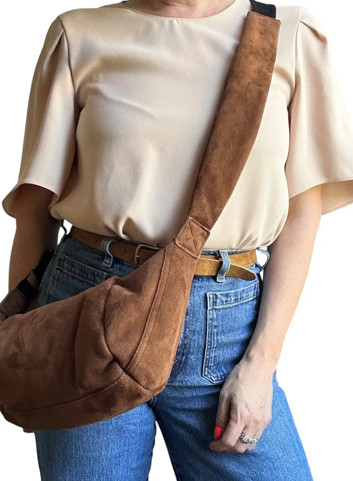 Brixton Cross Body Bag in Brown Suede Small from Sixton