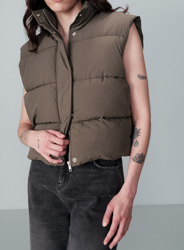 Nylon Waistcoat in Kaki from Grace & Mila
