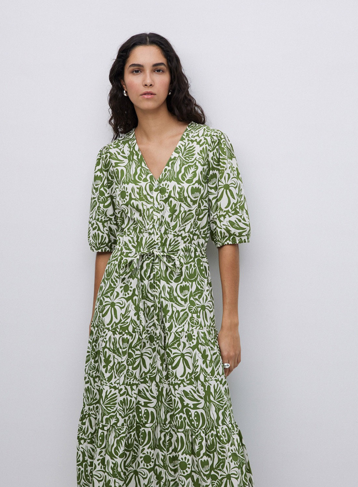 Anemone Long Dress in Green Floral from Yerse