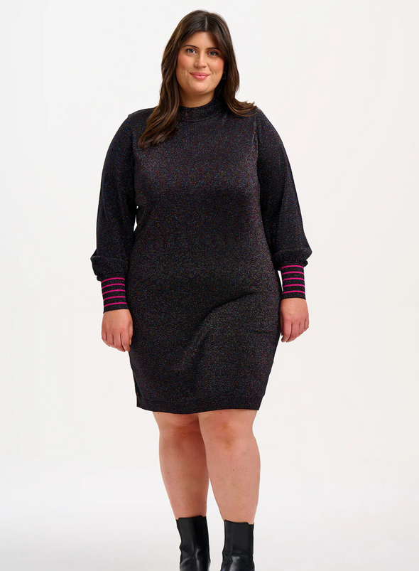 Julieta Knit Dress in Black Rainbow Sparkle from Sugarhill