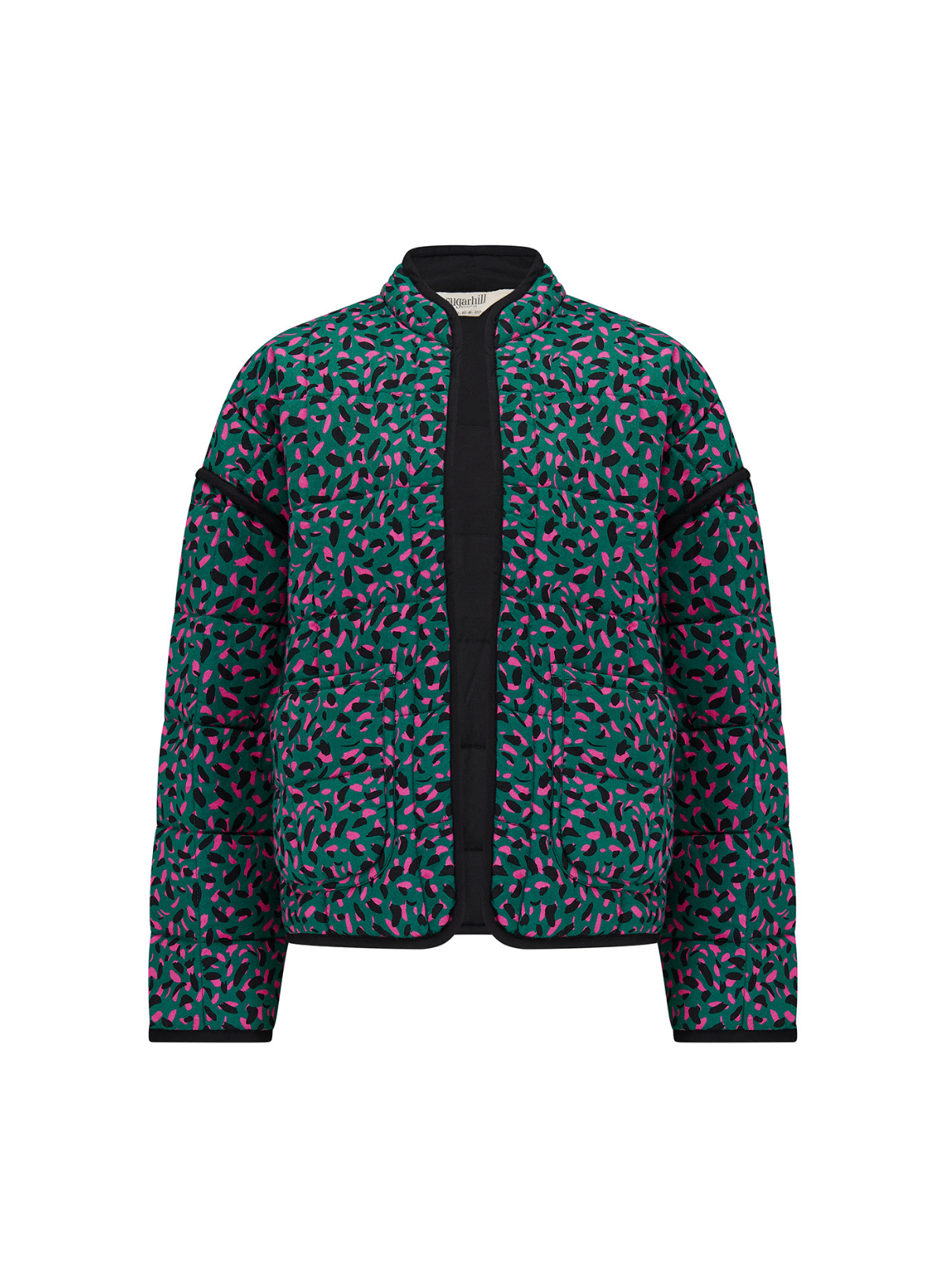 Elowen Quilted Jacket in Green, Layered Painterly Spot from Sugarhill