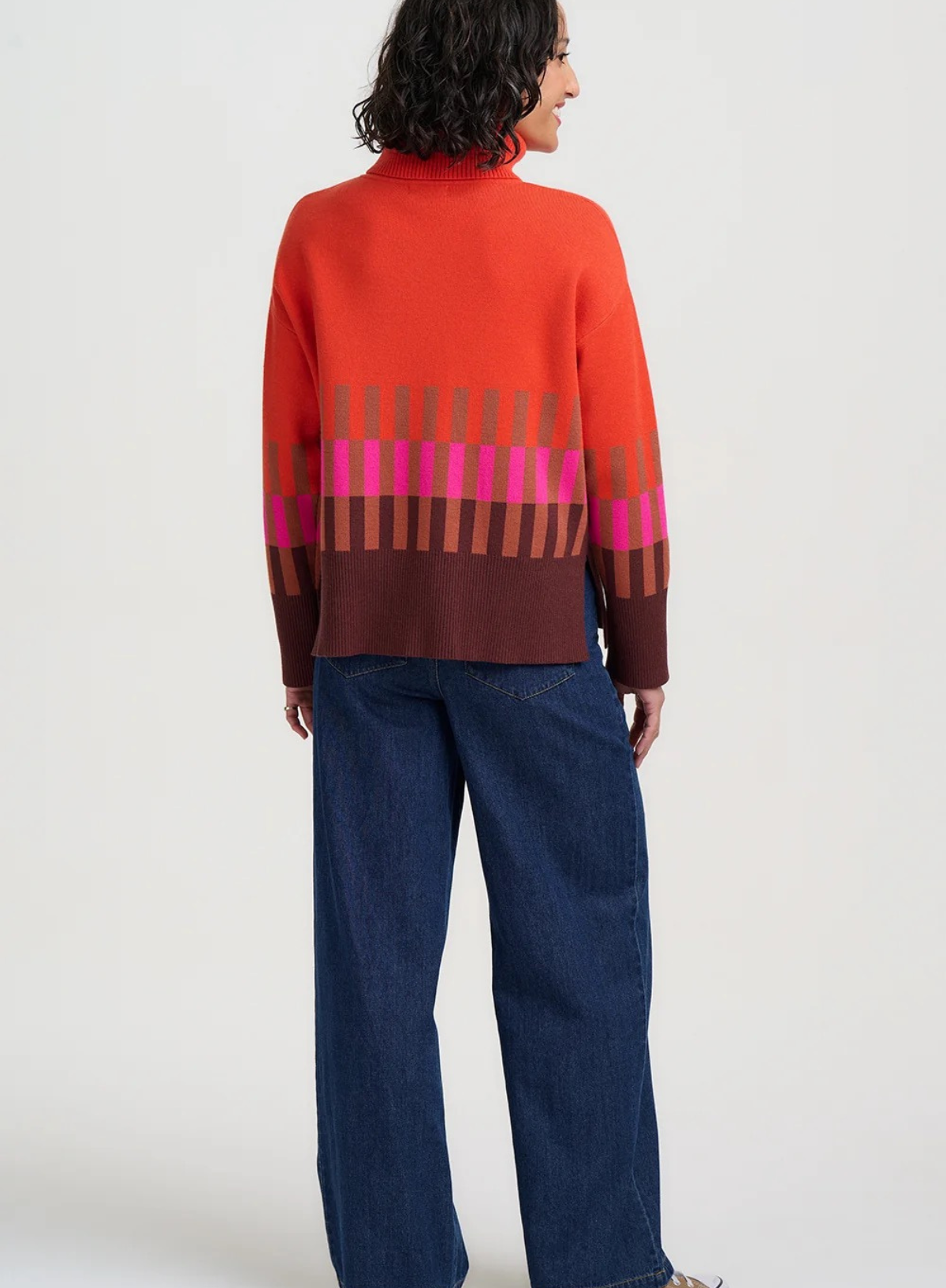 Sugarhill Serita Roll Neck Jumper in Orange Section Stripes