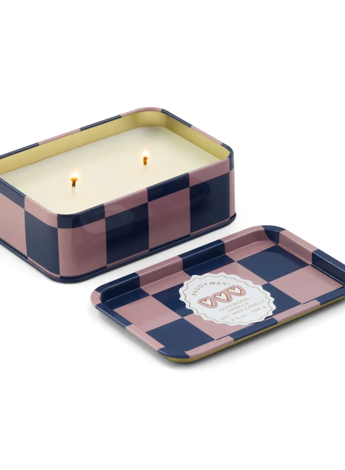 A Dopo 6.5oz Hearts Printed Tin Candle - Rosewood Vanilla from Paddywax