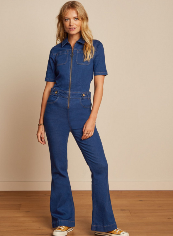 Flare Jumpsuit Sloane Denim in Indigo Blue from King Louie