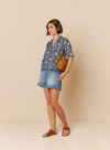 V-Neck Printed Shirt in Indigo Blue from Indi & Cold