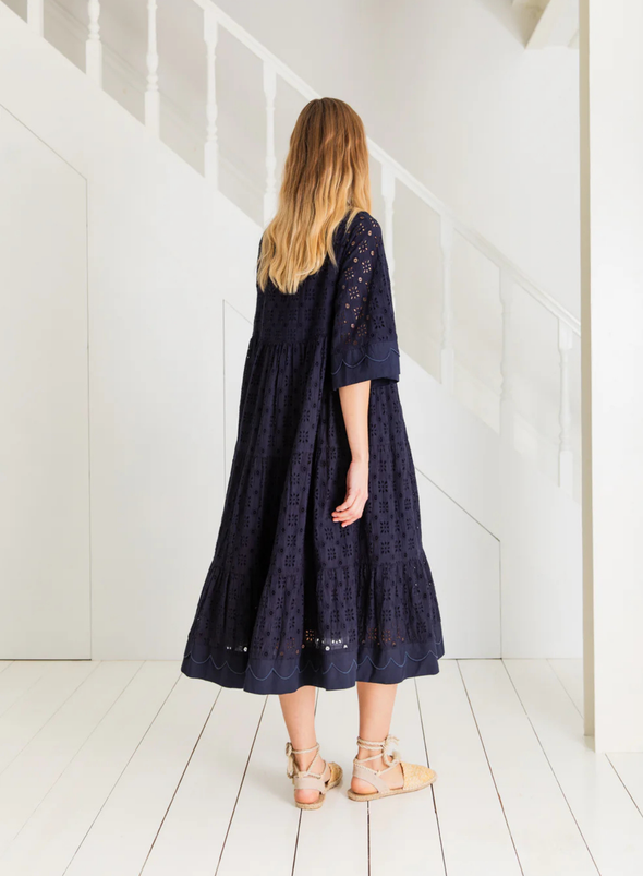 Koko Broderie Dress in Navy from Bonté