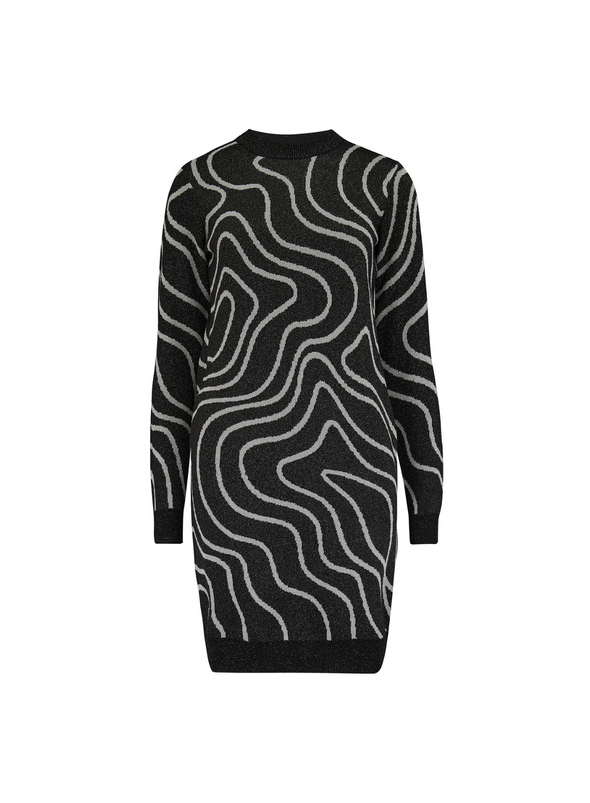 Kristen Mini Knit Dress in Gunmetal & Silver Swirls from Sugarhill