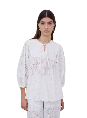 Santorini Tie Neck Blouse in White from Yerse