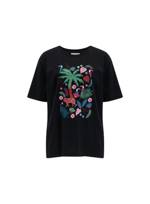 Kinsley Relaxed T-Shirt in Black Tigers & Toucans from Sugarhill