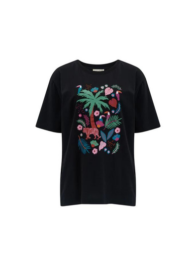 Kinsley Relaxed T-Shirt in Black Tigers & Toucans from Sugarhill