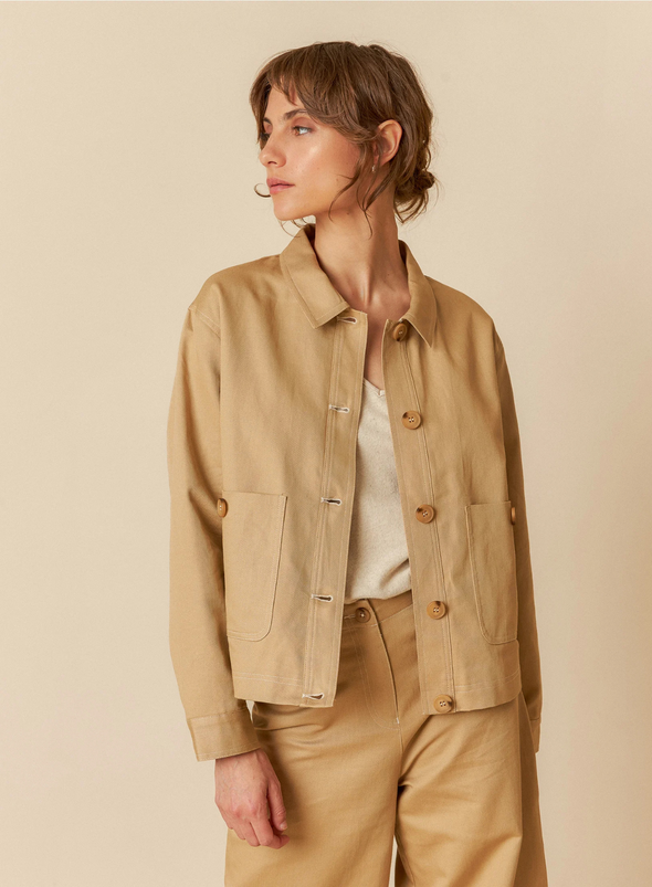 Structured Twill Jacket in Beige from Indi & Cold