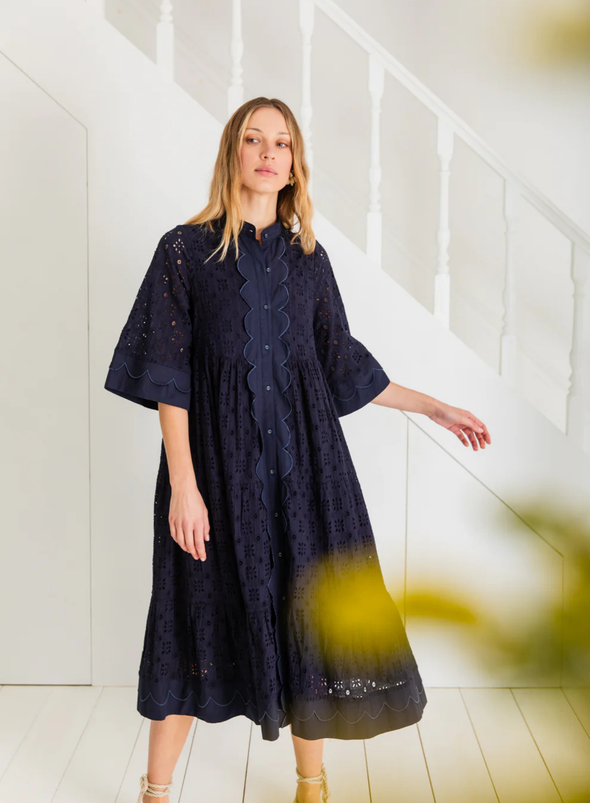 Koko Broderie Dress in Navy from Bonté
