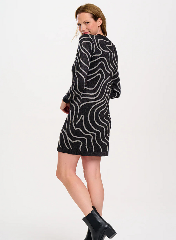 Kristen Mini Knit Dress in Gunmetal & Silver Swirls from Sugarhill