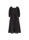 Lillian Shirred Midi Dress in Black Metallic Rainbow Stripe from Sugarhill